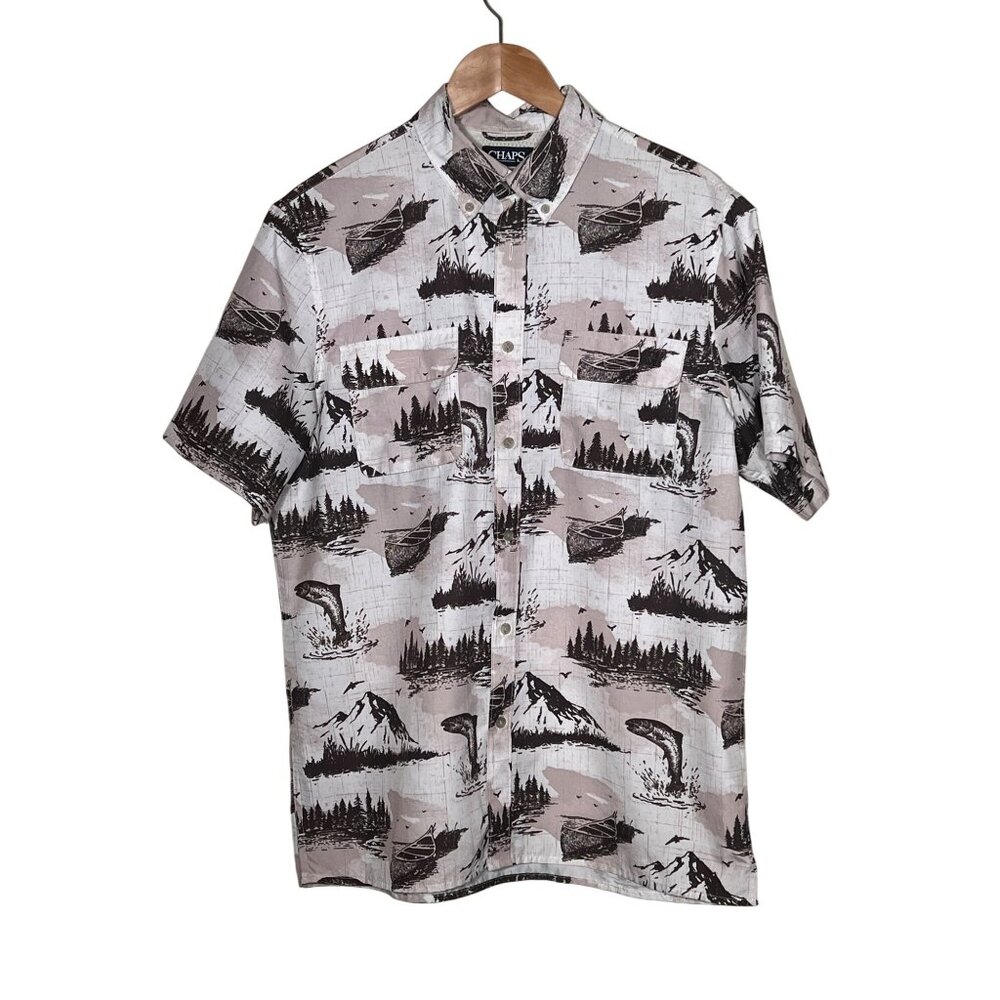 Chaps LG Short Sleeve Button-down Shirt Fish/Brush Breathable Fabric Outdoor